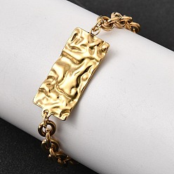 Rectangle Женские 304 браслеты из нержавеющей стали, шарм браслеты, реальный 18 k позолоченный, прямоугольные, 7.56 дюйм (19.2 см)