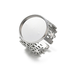 Stainless Steel Color 304 Stainless Steel Cuff Ring Components, Round Bezel Pad Ring Setting, Stainless Steel Color, 19mm, Tray Size: 16mm