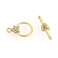 Antique Golden Tibetan Style Alloy Toggle Clasps, Cadmium Free & Nickel Free & Lead Free, Ring, Antique Golden, Ring: 20.5x14mm, Hole: 2mm, Bar: 26.5mm, Hole: 2mm