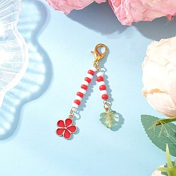 Красный Подвески из эмали из цветочного сплава, с бисер и когтя омара застежками, красные, 72 мм