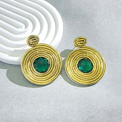 Золотой Плоские круглые серьги сплава горный хрусталь, золотые, 50 мм