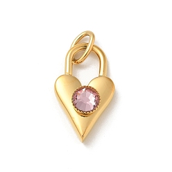 Розовый Ионное покрытие (IP) 304 нержавеющая сталь с подвесками из стразов, с целью перехода в кольце, реальный 14 k позолоченный, очарование замка сердца, светло-розовый, 20x11.5x6 мм, отверстие : 5x3 мм