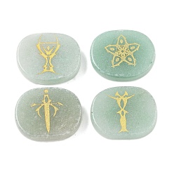 Зеленый Авантюрин 4шт 4 стили натуральный зеленый авантюрин витрина украшения, фигурка для украшения дома, энергетический камень рейки для исцеления, овал с символом тарруссо, 25x20x7~7.5 мм, 1 шт / стиль