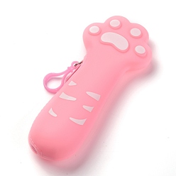 Pink Silicone Pen Bag, Stationery Storage Boxes for Pens, Pencils, Cat Footprint Pattern, Pink, 20.7x8.8x2.1cm