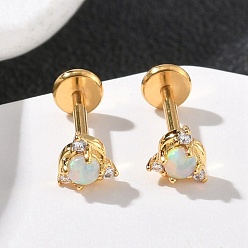 Круглые 304 серьги-гвоздики из нержавеющей стали с синтетическим опалом, с 316 иглой из нержавеющей стали, золотые, круглые, 5x5 мм