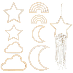 Mixed Shapes Деревянные рамки для макраме, для изготовления декора в стиле бохо, луна и звезда и облако и радуга, разнообразные, 8~20x12~20.8x0.35 см, 8 шт / комплект