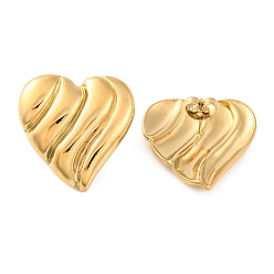 Настоящее золото 14K Ионное покрытие (ip) 304 серьги-гвоздики из нержавеющей стали, сердце с полосой, реальный 14 k позолоченный, 24x24 мм