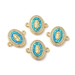 Real 18K Gold Plated Rack Plating Brass Micro Pave Clear Cubic Zirconia Connector Charms, Oval Links with Synthetic Opal, Lead Free & Cadmium Free, Long-Lasting Plated, Real 18K Gold Plated, 16.5x18.5x3mm, Hole: 1.8mm