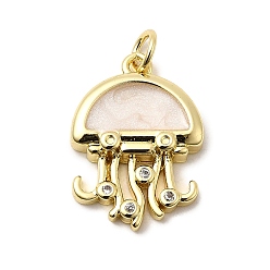 Белый Стойки обшивки латунные подвески, с кубического циркония и эмали, медузы прелести, долговечный, без свинца и без кадмия, с целью перехода в кольце, реальный 18 k позолоченный, белые, 20.5x14.5x3.5 мм, отверстие : 3.5 мм