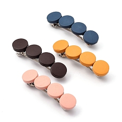 (52) Непрозрачная лаванда Заколки для волос конфетного цвета, с расписными бусинами из натурального дерева и железной фурнитурой французской заколки для волос, плоско-круглые, платина, разноцветные, 61x15x13 мм