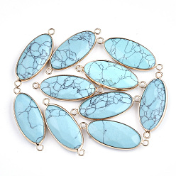 Синтетическая Бирюза Соединители звеньев синтетической бирюзы, с латунной фурнитурой , граненые, овальные, золотые, 39x16x6 мм, отверстие : 2 мм