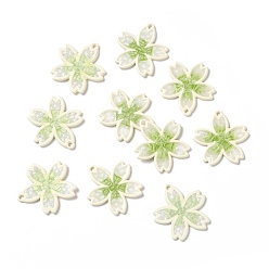 Lawn Green Spray Painted Alloy Enamel Pendants, with Glitter Powder, Sakura, Lawn Green, 22.5x22x1.5mm, Hole: 1.4mm