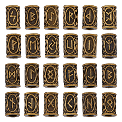 Античная Бронза 1 набор европейских бусин из сплава, бусины с большим отверстием, столбец с руной / futhark / futhorc, античная бронза, 13x9 мм, отверстие : 5 мм, 24 шт / комплект