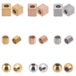 Mixed Color PVD Vacuum Plating 304 Stainless Steel Beads, Cube, Mixed Color, 72pcs/box