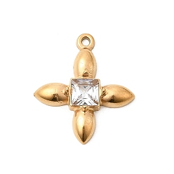 Настоящее золото 18K 304 микро нержавеющей стали прокладывать Цирконом подвески, крест прелести, ионное покрытие (ip), ручная полировка, реальный 18 k позолоченный, 17x15x3 мм, отверстие : 1 мм