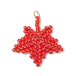 Красный Стеклянные подвески из бисера, с 304 кольцами из нержавеющей стали, лист, красные, 24.5x25x2 мм, отверстие : 3 мм