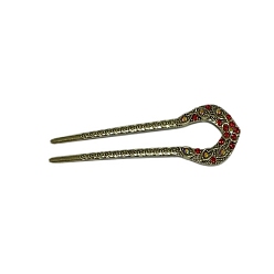 Siam Alloy Rhinestone Vintage Hair Forks, Hair Accessories for Woman Girls, U Shaped, Siam, 129x36mm