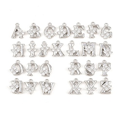 Платина 26 шт. Латунные брелоки из прозрачного кубического циркония с микропаве, долговечный, стойки покрытие, подвески с буквой az~z, платина, 9.5~10.5x7~9.5x3.5 мм, отверстие : 1~1.2 мм