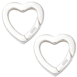 Посеребрённый 2 шт. 925 Кольца с пружинным затвором из стерлингового серебра, сердце, 925 серебро покрытием, 15x14x2 мм, 2 шт / комплект