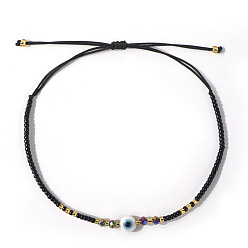 Черный Браслеты из бисера и бусин из богемского стекла, ювелирные изделия из смолы от сглаза для женщин, чёрные, внутренний диаметр: 11 дюйм (28 см)