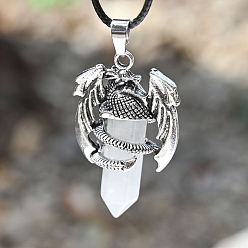 Cristal de Quartz Colliers de pendentif en cristal de quartz naturel, Dragon, 17.72 pouce (45 cm)
