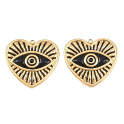 Black 304 Stainless Steel Enamel Pendants, Heart & Evil Eye Pattern Charms, Ion Plating(IP), Golden, Black, 29x31x2mm, Hole: 1.9mm