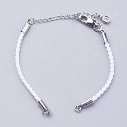 Mixed Color Braided Cotton Cord Bracelet Making, with Brass Lobster Claw Clasps and Extender Chains, with Rhinestone, Platinum, Mixed Color, 5-3/8 inch~5-1/2 inch(13.5~14cm), 3mm, Hole: 2mm