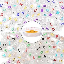 Mixed Color DIY Jewelry Making Kits, Including Flat Round Transparent & Luminous Acrylic Beads and Elastic Stretch Thread, Mixed Color, Beads: 300pcs/set