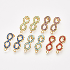 Mixed Color 304 Stainless Steel Stud Earring Findings, with Rhinestone, Loop and Ear Nuts/Earring Backs, Infinity, Golden, Mixed Color, 26.5x10x2mm, Hole: 1.5mm, Pin: 0.8mm