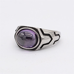 Природный Драгоценный Камень 316l мужские перстни из хирургической нержавеющей стали и синтетических драгоценных камней, овальные, античное серебро, размер США 7 (17.3 мм)