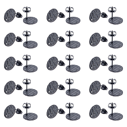 Electrophoresis Black 40шт. ионное покрытие (IP) 304 фурнитура для сережек-гвоздиков из нержавеющей стали, с серьгами сзади и отверстием, , плоско-круглые, электрофорез черный, 12x1 мм, отверстие : 1.4 мм, штифты : 0.7 мм