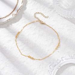 Золотой Женские браслеты на ногу с цепочкой из латунных сердечек и круглых бусин, золотые, 9-7/8 дюйм (250 мм)