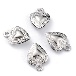 Platinum Brass Charms, Long-Lasting Plated, Heart, Platinum, 12x8.5x3.5mm, Hole: 1mm