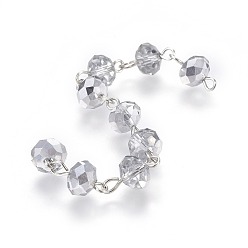 Белый Цепочки из гальванического стекла с бусинами ручной работы, несварные, с платиновым тоном, белые, 14x8 мм, 39.37 дюйм (1 м) / прядь