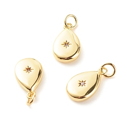 Настоящее золото 18K Латунные микропаве прозрачные подвески с фианитом, без кадмия и без свинца, слеза, реальный 18 k позолоченный, 16.5x9.5x3.5 мм, отверстие : 3.5 мм