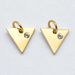 Golden 316 Surgical Stainless Steel Pendants, with Cubic Zirconia, Triangle, Clear, Long-Lasting Plated, Golden, 9.5x10.5x2mm, Hole: 3mm