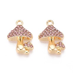 Розовый Подвески из сплава со стразами, гриб, без кадмия, без никеля и без свинца, золотые, светло-розовый, 18x12x4 мм, отверстие : 1.6 мм