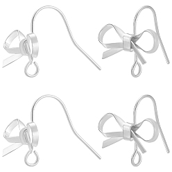 Платинированный 20 шт латунные серьги крючки, с горизонтальной петлей, бантом, Реальная платина, 16.5x14x15 мм, отверстие : 2 мм, штифты : 0.7 мм, 20 шт / комплект