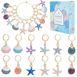 (52) Непрозрачная лаванда Подвесные маркеры для петель из сплава эмали в форме ракушки и морской звезды, подвески крючком, маркер с замком и кольцом с подвеской в виде винного бокала, разноцветные, 3.4~3.6 см, 4 стиль, 6 шт / стиль, 24 шт / коробка