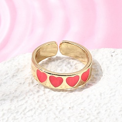Малиновый Латунные манжеты с открытыми кольцами, сердце, с эмалью, без кадмия и без свинца, долговечный, стойки покрытие, реальный 18 k позолоченный, малиновый, 5.5 мм, размер США 6 (16.5 мм)
