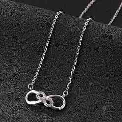 Платина 925 Женские двойные подвески в виде бесконечности из стерлингового серебра с микропаве и прозрачными микропаве кубическими цирконами, родий, платина, 15.43 дюйм (39.2 см)