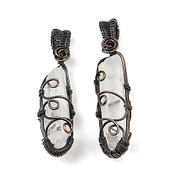 Хрусталь Природного кварца хрустальных подвесок, с покрытием стойки красным медным тоном и обмоткой из латунной проволоки, без свинца и без кадмия, конус, 61x15.5x14 мм, отверстие : 4 мм