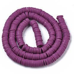 Púrpura Hechos a mano de los granos de la arcilla del polímero hebras, para suministros de manualidades de joyería diy, perlas heishi, disco / plano y redondo, púrpura, 6x0.5~1 mm, agujero: 1.8 mm, sobre 290~320 unidades / cadena, 15.75 pulgada ~ 16.14 pulgada (40~41 cm)