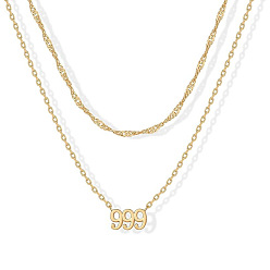 Number 304 двухслойные ожерелья с подвеской из нержавеющей стали для женщин, золотые, число 999, 17.72 дюйм (45 см), 2 шт / комплект