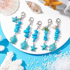 Synthetic Turquoise 5Pcs Glass Pendant Decorations, with Zinc Alloy Lobster Claw Clasps, Teardrop, 62~68mm