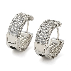 Platinum Brass Micro Pave Cubic Zirconia Hoop Earrings for Women, Platinum, 6.5x12mm