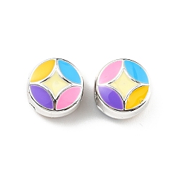 Разноцветный Ccb пластиковые европейские бусины, бусины с большим отверстием, Эмаль стиле, плоско-круглые, красочный, 10x7 мм, отверстие : 4 мм