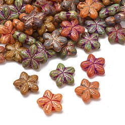 Couleur Mélangete Perles lampwork, perles au chalumeau, faits à la main, fleur, métal doré enlaça, couleur mixte, 15.5x17x6mm, Trou: 1.4mm