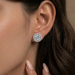 Platinum 925 Sterling Silver Pave Moissanite Stud Earrings for Women, Round, Platinum, 13x13mm