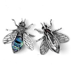 Раковина Брошь в виде пчел из натуральной ракушки пауа, брошь в форме насекомого из сплава со стразами, античное серебро, 48x40 мм